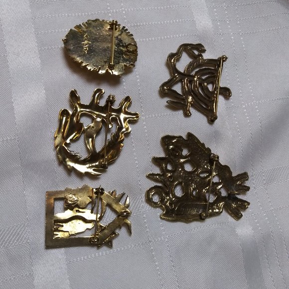 Judaica Art Set of 5 Brooches Signed - Picture 12 of 16